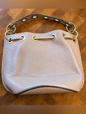 Italian Leather Mini Bucket Bag | Made in Italy | Taupe Pebbled Leather